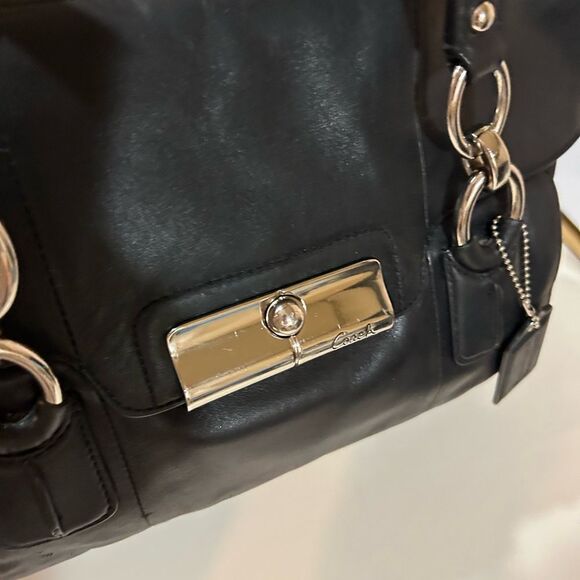 Coach Black Leather Satchel Pebbled Leather Shoulder Bag with Silver Hardware - Picture 9 of 15